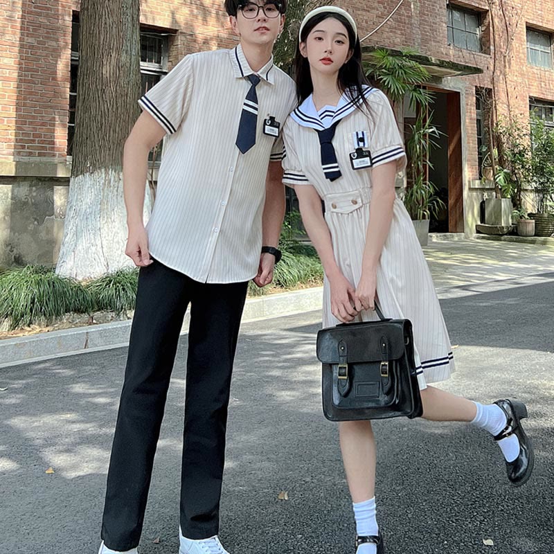 Couple JK Uniform Sailor Collar Dress T-Shirt Pants modakawa