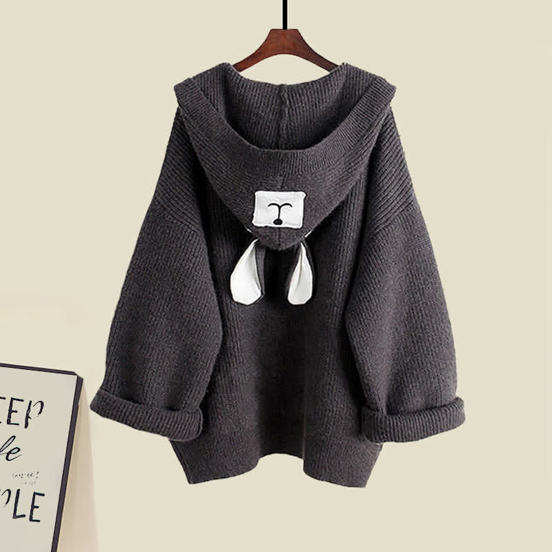 Bear Ears Hooded Cardigan Sweater Belted Lapel Dress modakawa