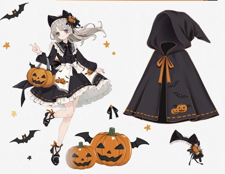 Halloween Lolita Witch Pumpkin Embroidery Dress Set mySite