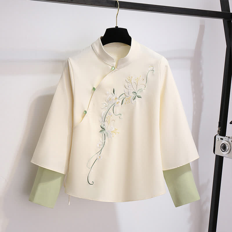 Flower Embroidery Sweatshirt Lace Up Skirt Modakawa