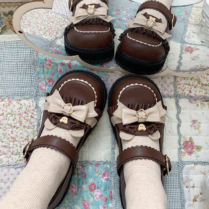 Vintage Bow Knot Button Bear Platform Lolita Shoes modakawa