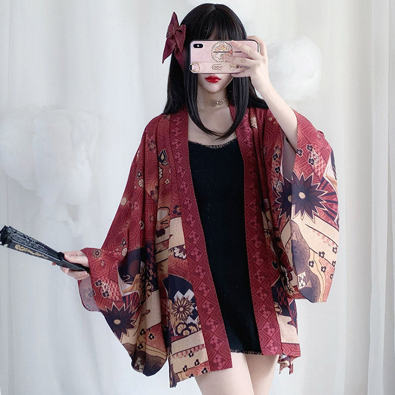 Vintage Anime Print Cardigan Kimono Outerwear modakawa