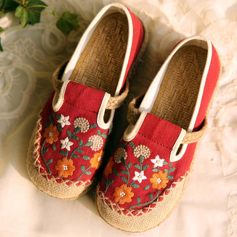 Vintage Floral Canvas Flats Shoes Modakawa