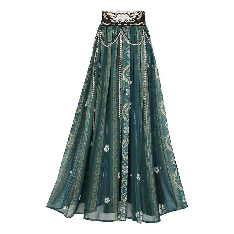 Fascinating  Embroidery Top Pearl Chain Decor High Waist Skirt modakawa