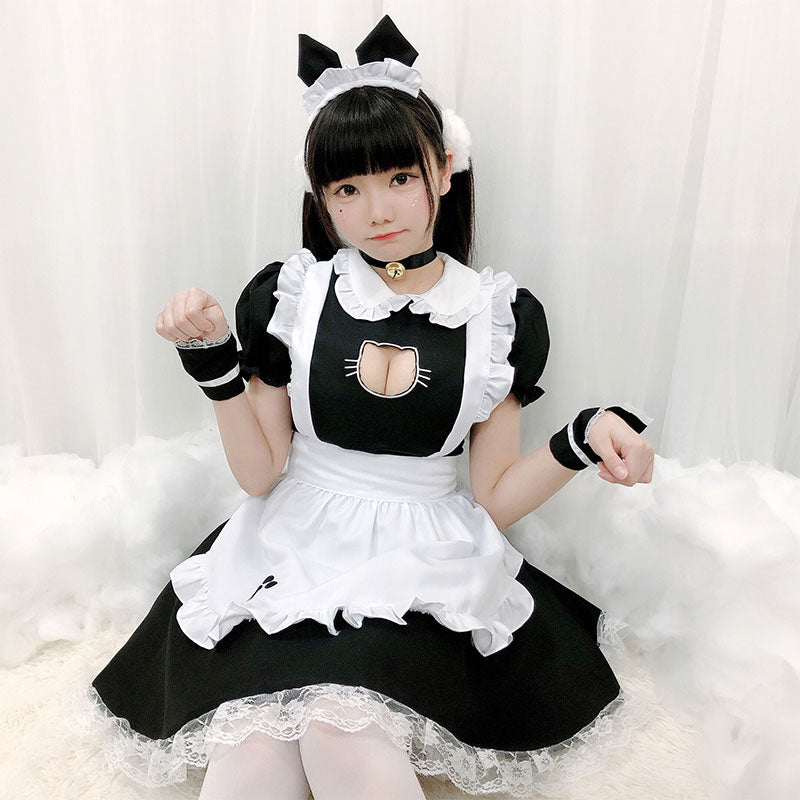 Kitty Lolita Hollow Maid Ruffle Costume Dress Modakawa