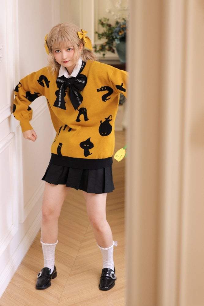 Halloween Black Cat Lolita Sweater with Tie mySite