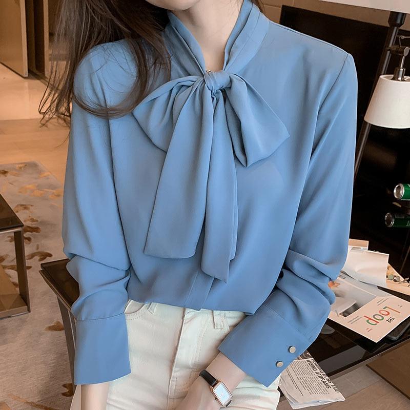 Elegant Stand-Up Collar Bow Loose Shirt Modakawa