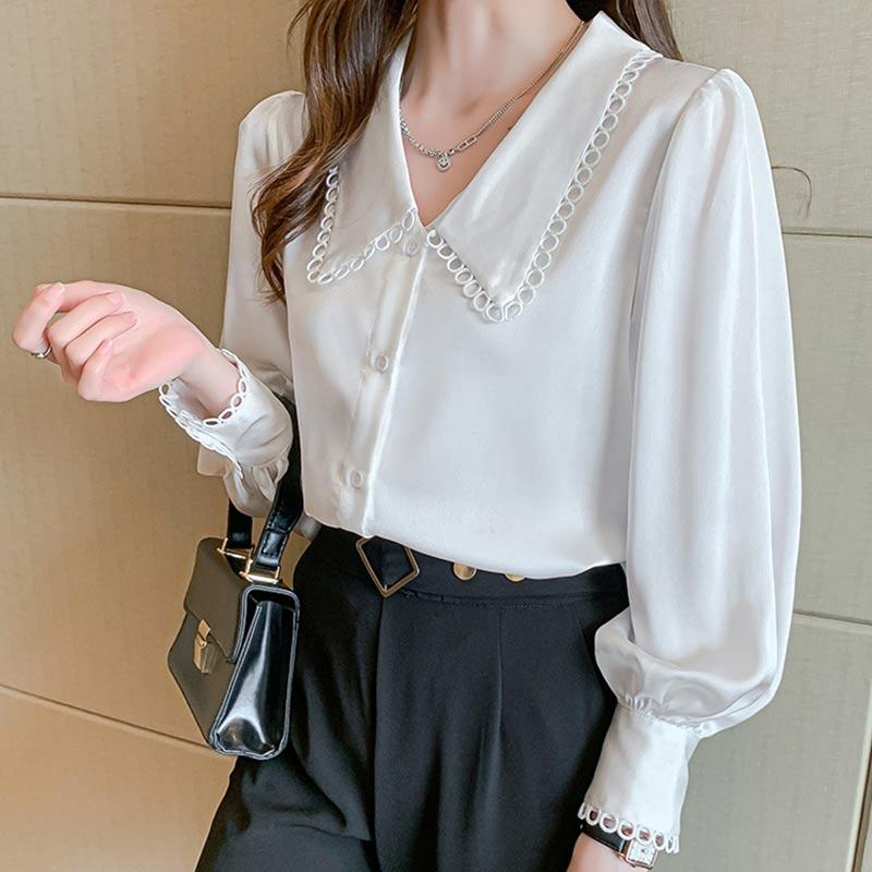 Elegant Hollow Out Lace Sleeve Shirt Modakawa