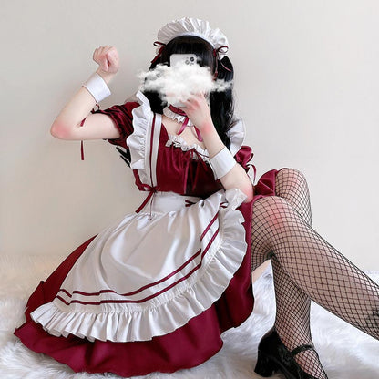 Lolita Seven Piece Ruffled Maid Dress modakawa