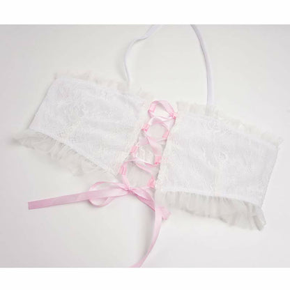 Sweet Halter Lace up Chiffon Maid Lingerie Set modakawa