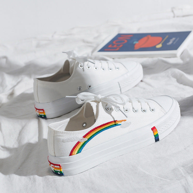 Stylish Rainbow Print High Top Canvas Shoes modakawa