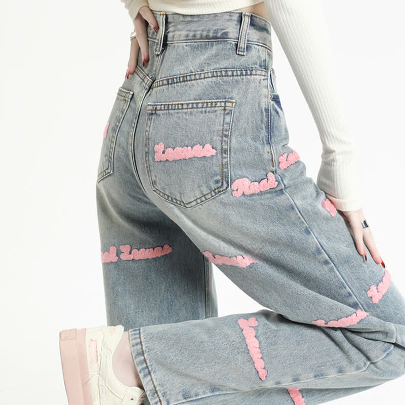 Pink Halter Top Laple Loose Shirt Letter Embroidery Denim Pants modakawa