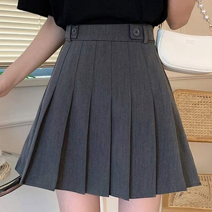 High Waist Pure Color Pleated Skirt Modakawa