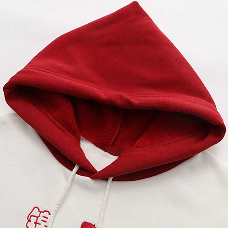 Vintage Red Fish Letter Embroidery Hoodie modakawa