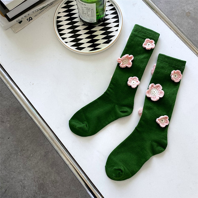 Sweet Tulip Pattern Print Knit Ankle Socks modakawa