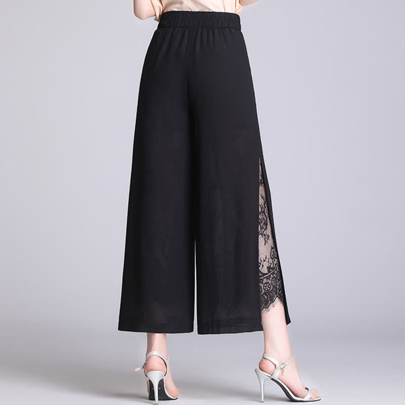 Chic Lace Stitching Split Wide Leg Pants modakawa