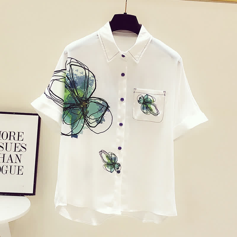 Floral Print Short Sleeve Lapel Shirt modakawa