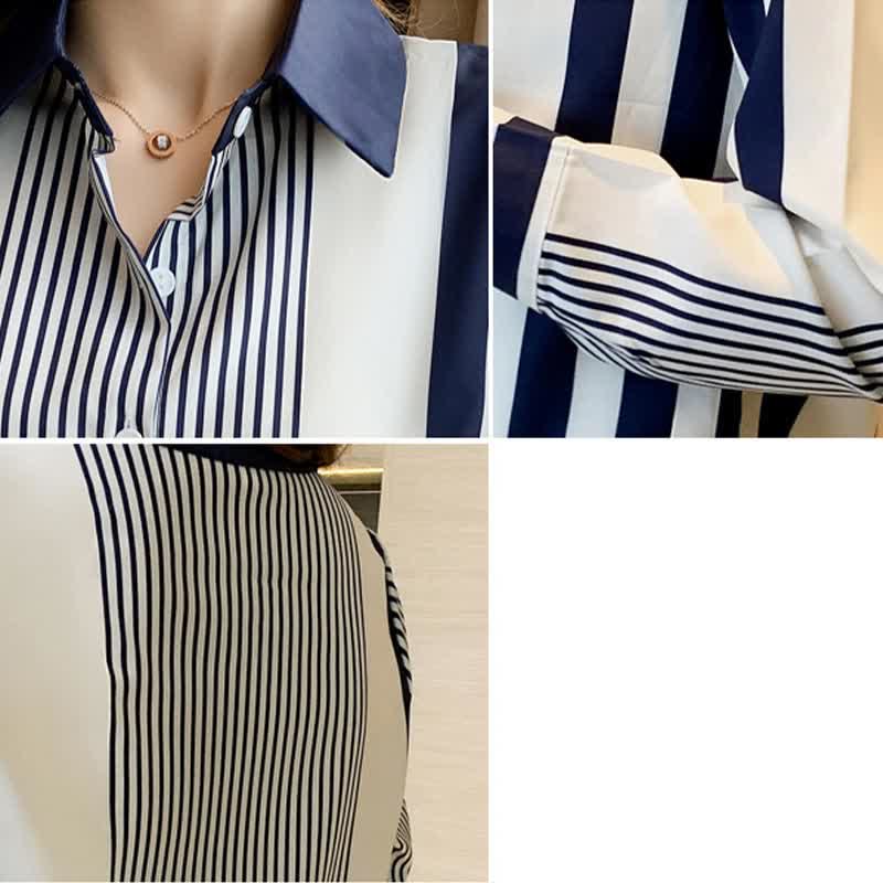 Stripe Print Long Sleeve Lapel Shirt Workwear modakawa