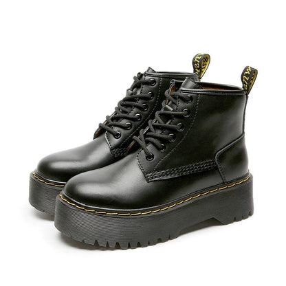 Leather Platform Lace Up Round Toe Martin Boots Modakawa