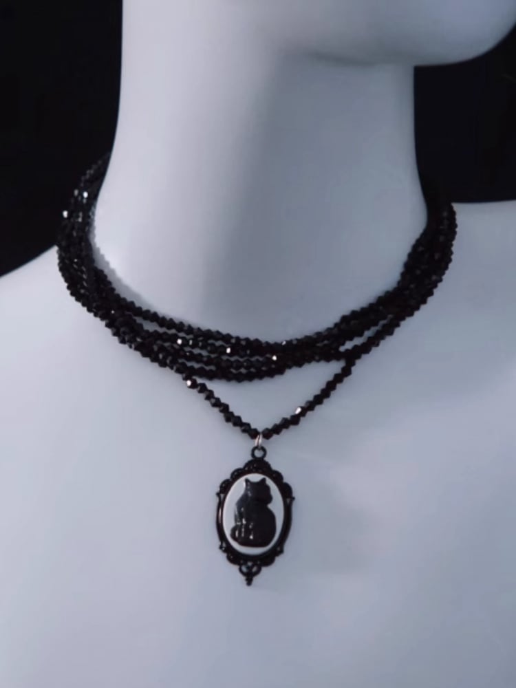 Vintage Black Cat Pendant Multi Layers Necklace mySite