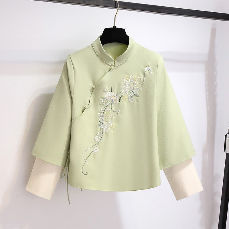 Vintage Flower Green Sweatshirt High Waist Lace Up Skirt Modakawa