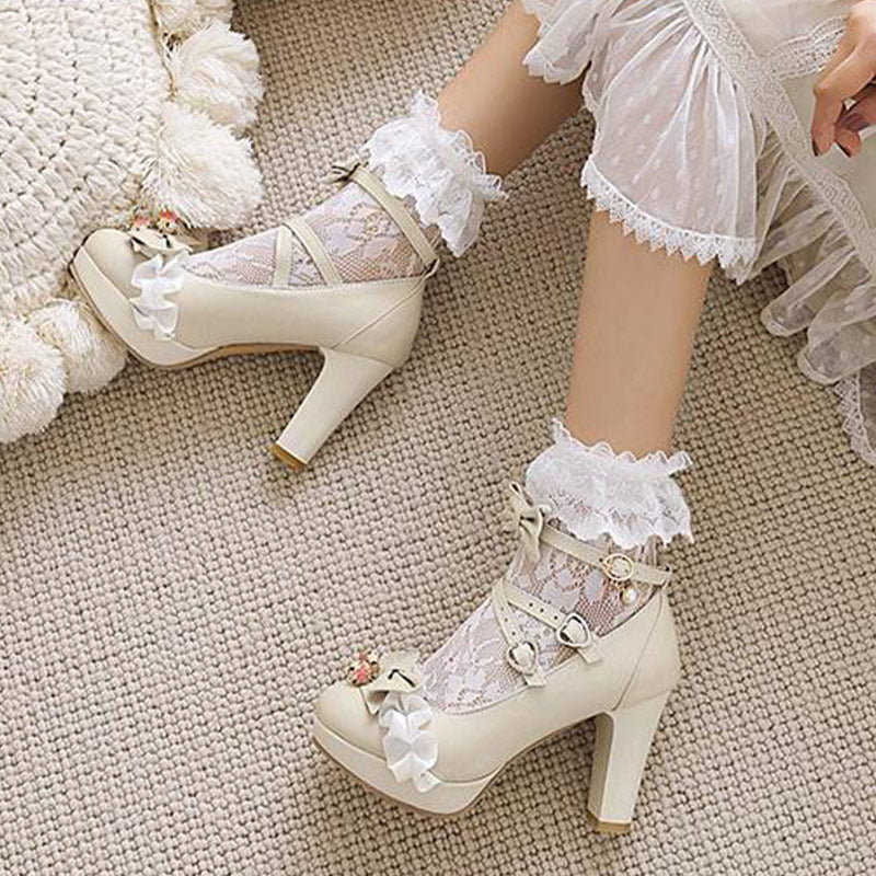 Sweet Lace Bow Lolita Mary Janes Shoes Modakawa