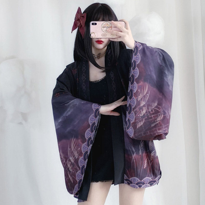 Vintage Anime Print Cardigan Kimono Outerwear modakawa