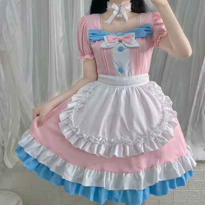 Lolita Bow Knot Ruffled Maid Dress Modakawa