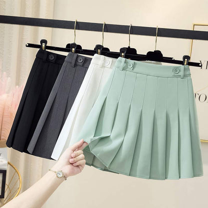 High Waist Pure Color Pleated Skirt Modakawa