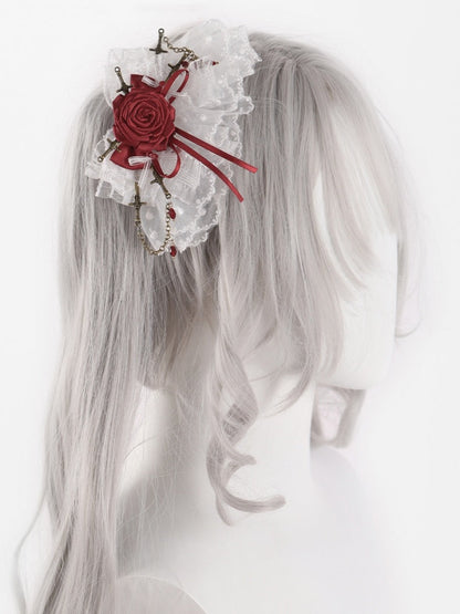 White Lace Red Rosette Bowknot Hairclips mySite