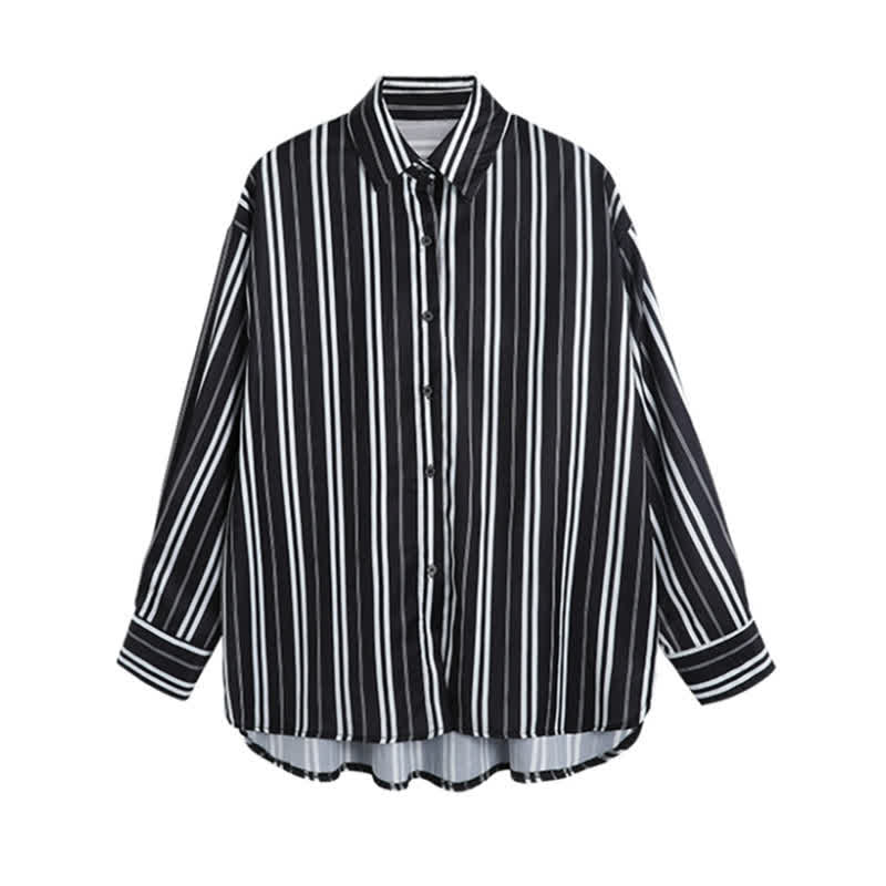 Stripe Print Long Sleeve Chiffon Shirt Workwear modakawa