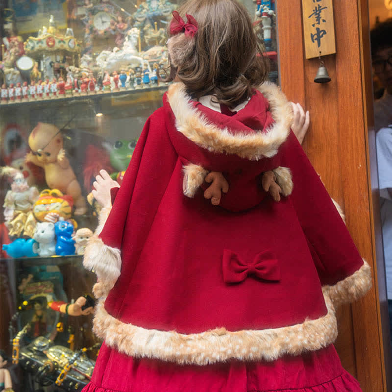 Cartoon Antler Plush Hooded Cloak Lolita Coat modakawa