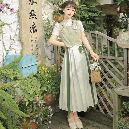 Vintage Vest Chiffon T-Shirt Pleated Skirt modakawa