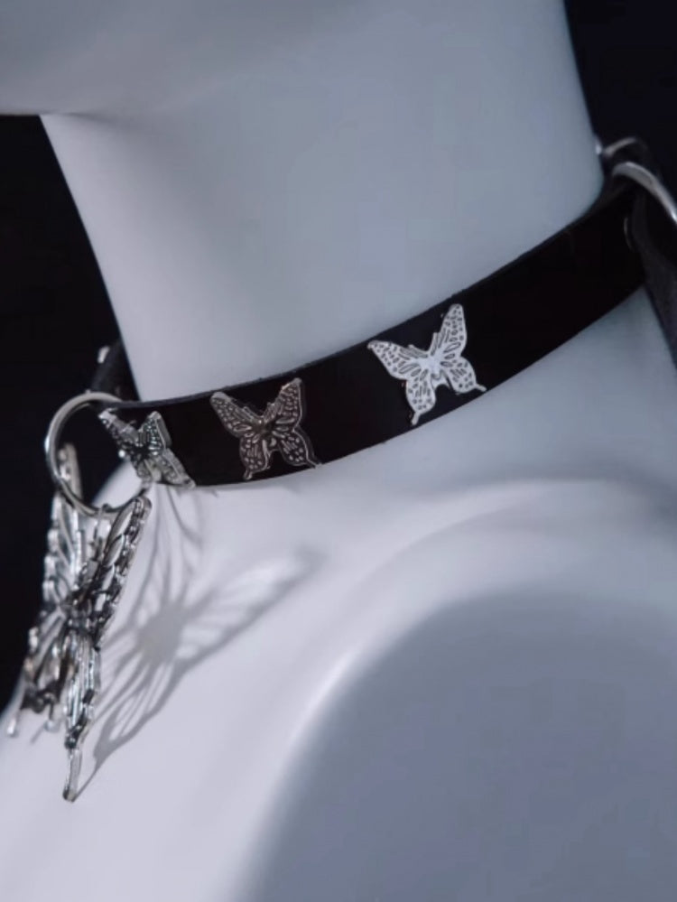 Handmade Metal Butterfly Pendant Black Choker mySite