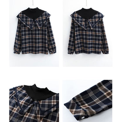 Plaid Shirt Irregular Lace Up Tulle Skirt modakawa