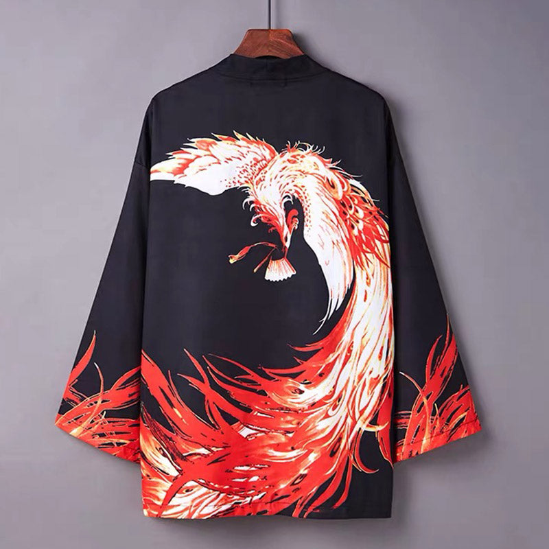 Vivid Phoenix Print Kimono Outerwear Sun Protective Modakawa