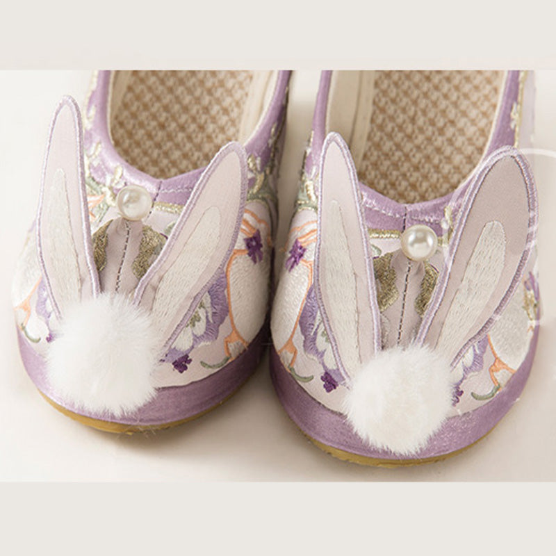 Cute Purple Bunny Fuzzy Ball Platform High Heels Shoes Modakawa