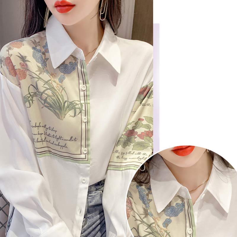 Sweet Floral Loose Lapel Shirt Modakawa