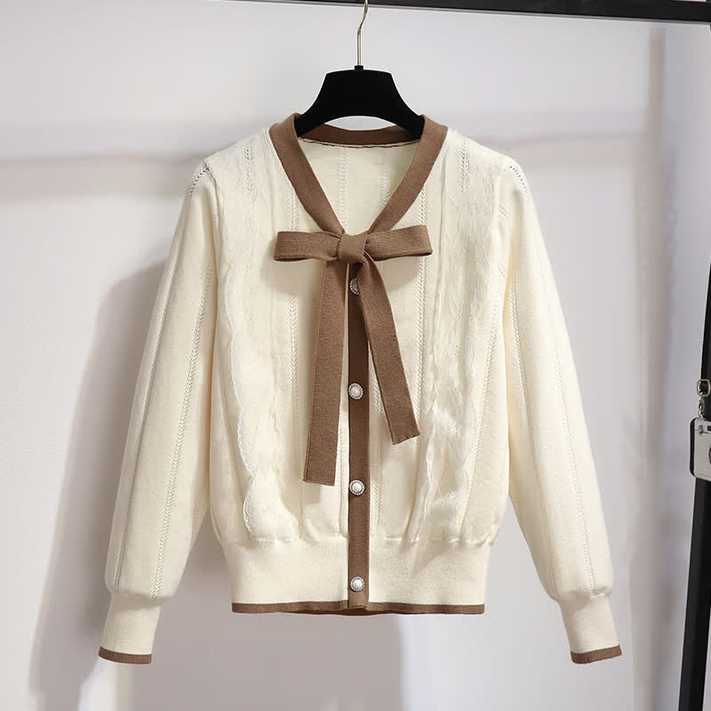 Elegant Bowknot Cardigan Sweater Elastic Waist Shorts modakawa