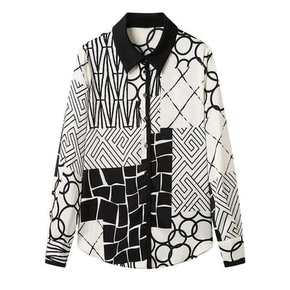 Graphic Print Lapel Shirt Workwear modakawa