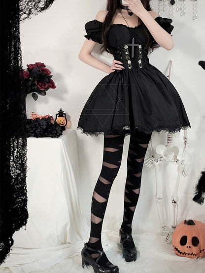 Halloween Dark Black Puff Sleeves Dress Costume mySite