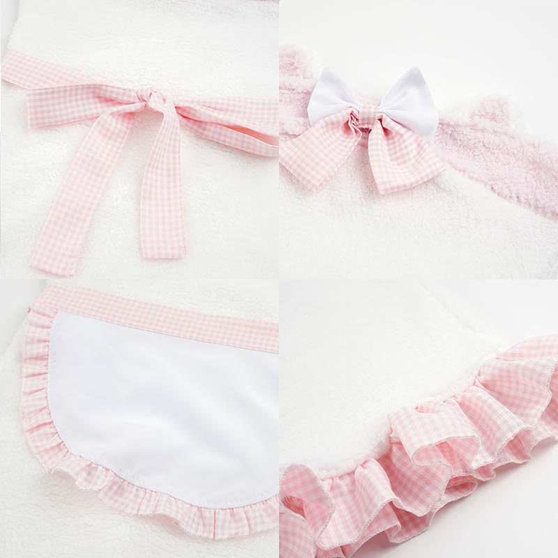 Pink Bow Knot Fuzzy Maid Apron Dress Lingerie modakawa