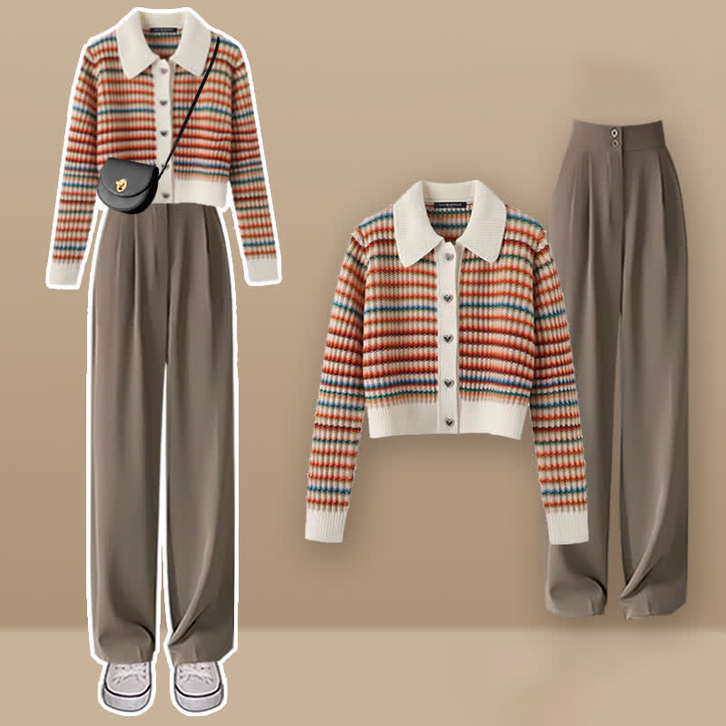 Colorful Stripe Rainbow Cardigan Casual Pants modakawa