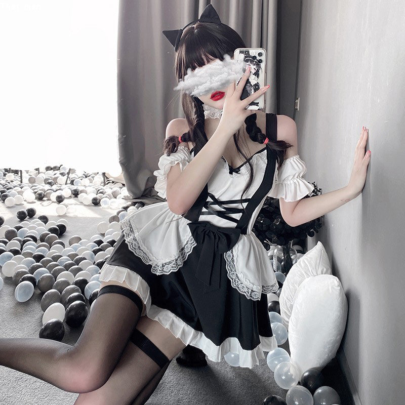 Kawaii Ruffle Maid Lingerie Dress Stockings Set Modakawa