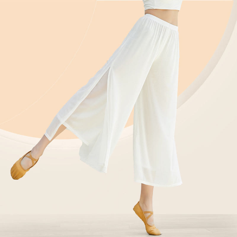 Vintage Pure Color Mesh Flowy Split Casual Pants