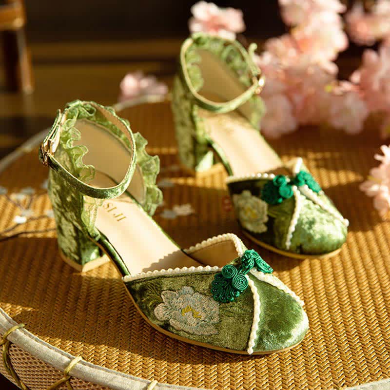 Elegant Blossom Embroidery Buckle Mary Janes Shoes modakawa