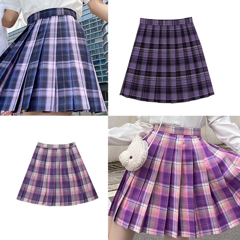 Plaid Print Pleated Skirt Bow Tie Set Modakawa