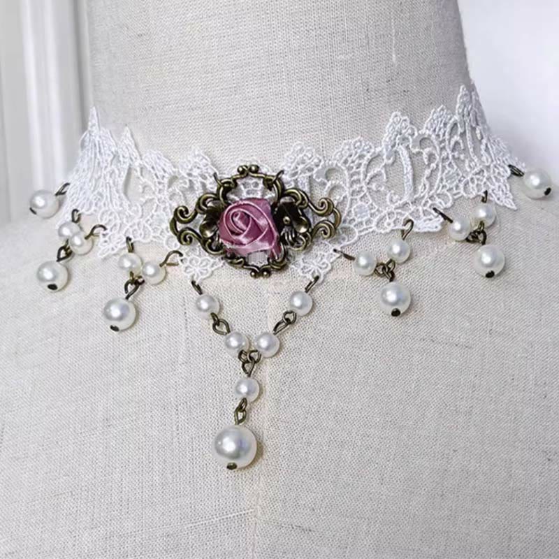 Gothic Punk Retro Lace Crystal Lolita Chocker modakawa