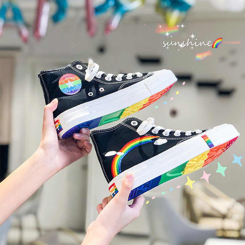 Stylish Rainbow Print High Top Canvas Shoes modakawa