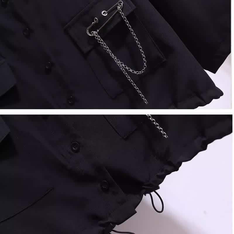 Chic Chain Pocketed Polo T-Shirt Casual Cargo Pants modakawa